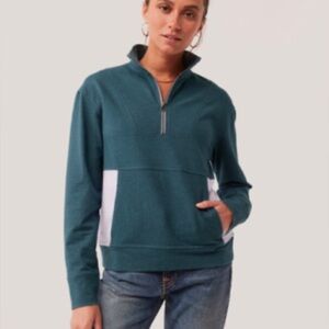 Pact Studio Quarter Zip Lightweight Sweater Green Grape Leaf/Wild Orchid Medium